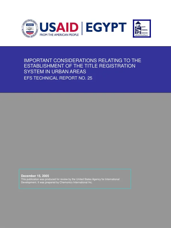 Important considerations relating to the establishment of the title registration system in urban areas