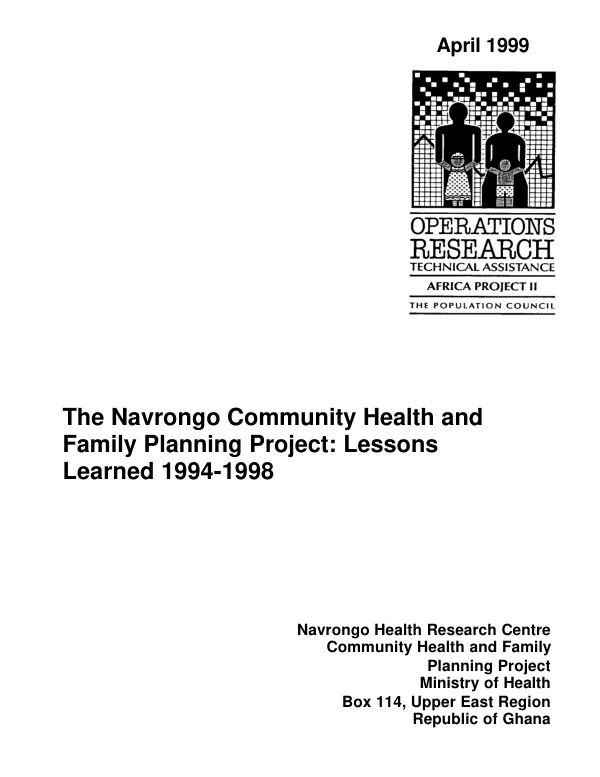 Navrongo community health and family planning project : lessons learned 1994-1998 [-- Ghana]