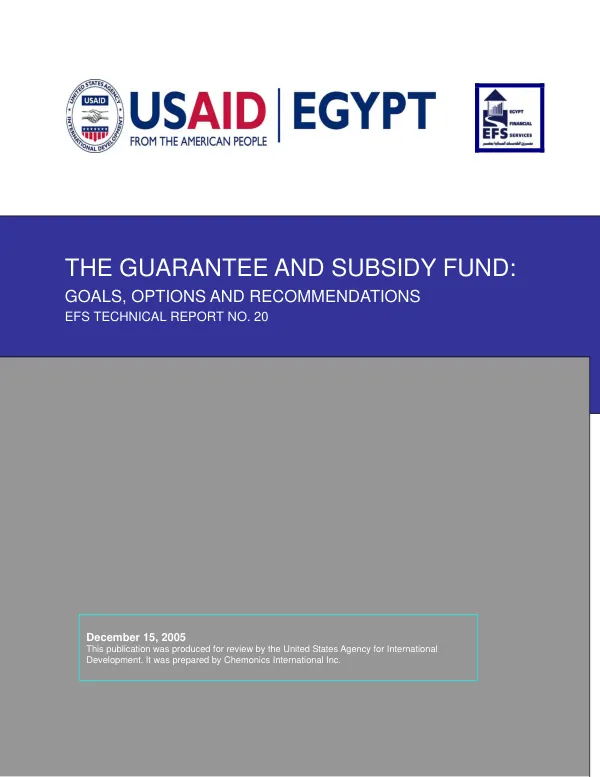 The Guarantee and Subsidy Fund : goals, options and recommendations