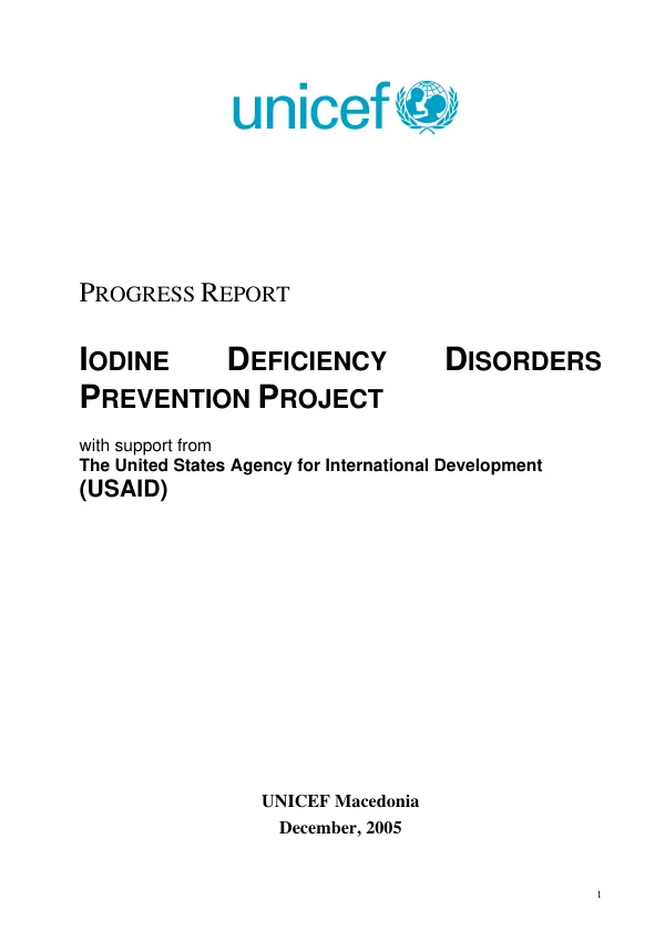 Progress report : iodine deficiency disorders prevention project [January 2005-December 2005]