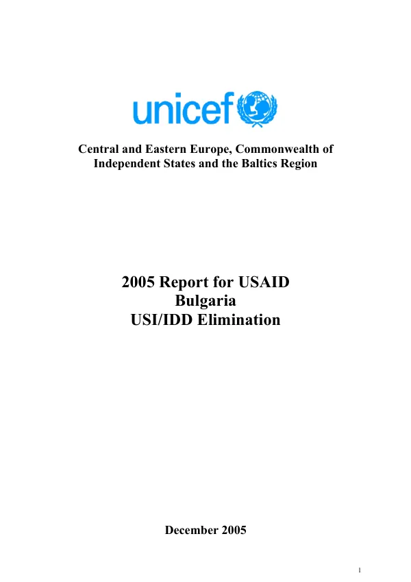 2005 report for USAID : Bulgaria USI/IDD elimination [period covered by report, January-December 2005]