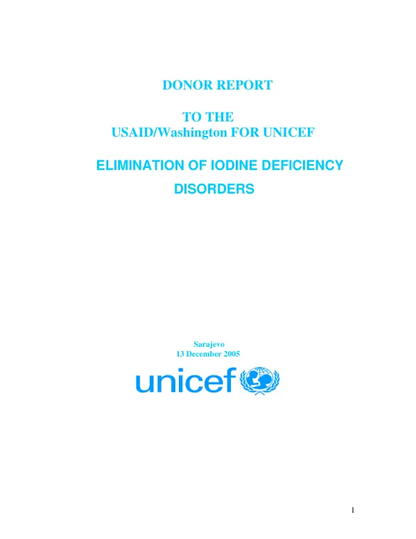 Annual progress report : elimination of iodine deficiency disorders [Bosnia and Herzegovina]