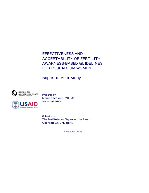 Effectiveness and acceptability of fertility awarness-based [i.e. awareness-based] guidelines for postpartum women : report of a pilot study
