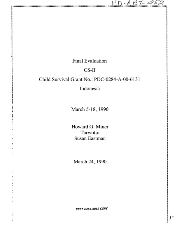 Final evaluation CS-II : child survival grant no. PDC-0284-A-00-6131-00 -- Indonesia