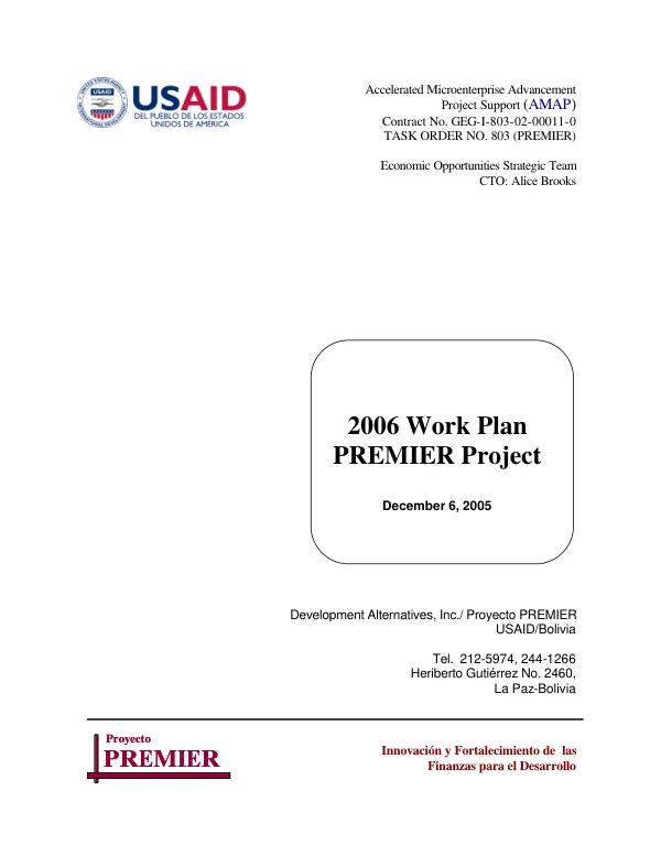 2006 work plan PREMIER project