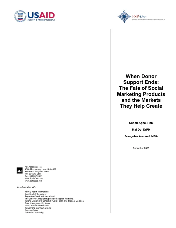 When donor support ends : the fate of social marketing products and the markets they help create