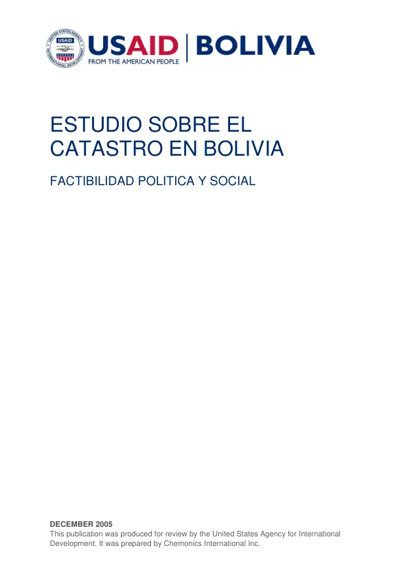 Estudio sobre el catastro en Bolivia : factibilidad politica y social