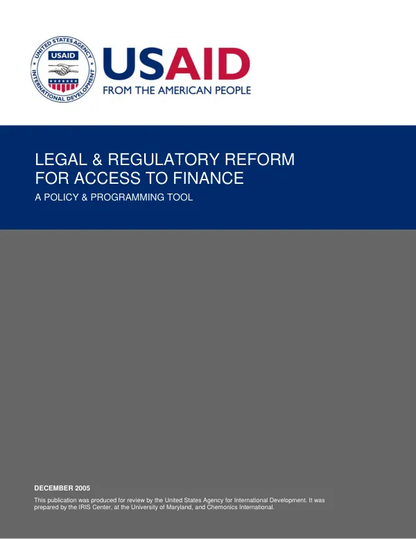 Legal & regulatory reform for access to finance : a policy & programming tool