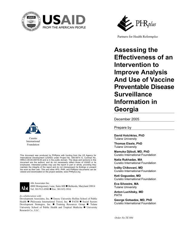 Assessing the effectiveness of an intervention to improve analysis and use of vaccine preventable disease surveillance information in Georgia