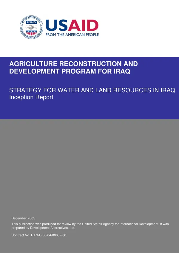 Strategy for water and land resources in Iraq : inception report