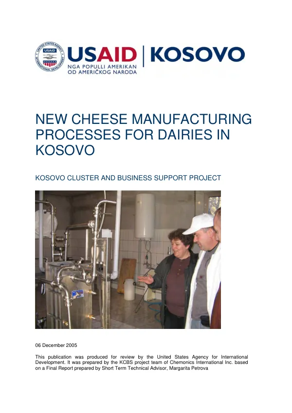 New cheese manufacturing processes for dairies in Kosovo