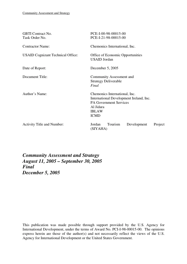 Community assessment and strategy deliverable : final