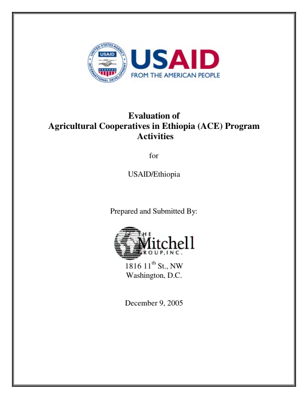 Final evaluation report of agricultural cooperatives in Ethiopia (ACE) program activities