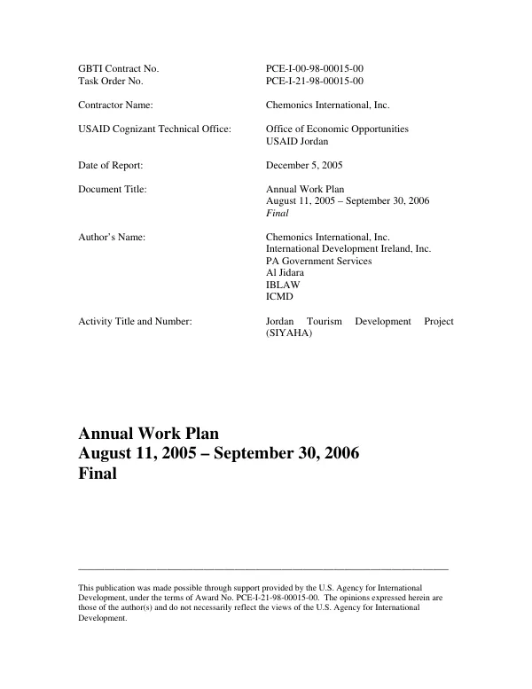 Annual work plan : August 11, 2005-September 30, 2006 -- final