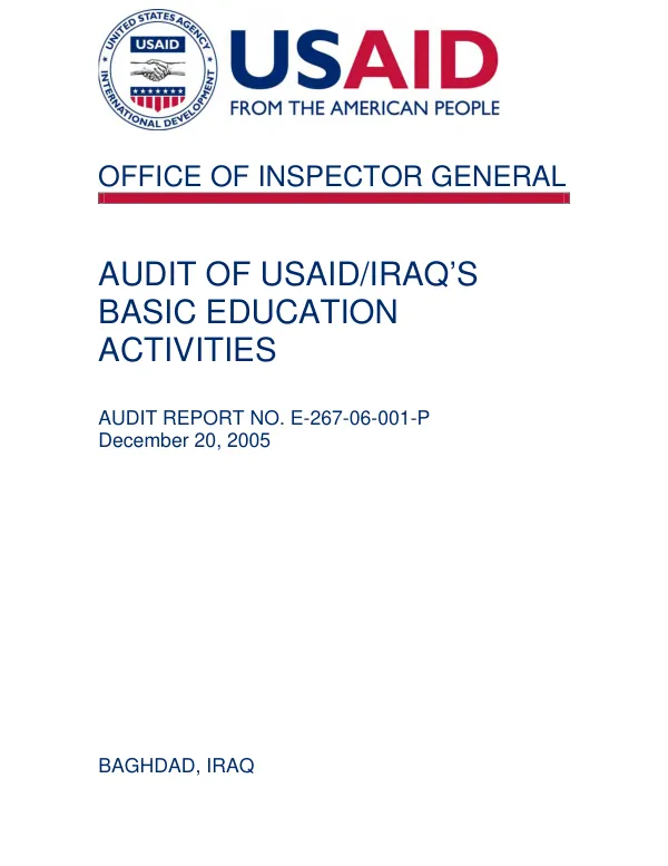 Audit of USAID/Iraq"s basic education activities