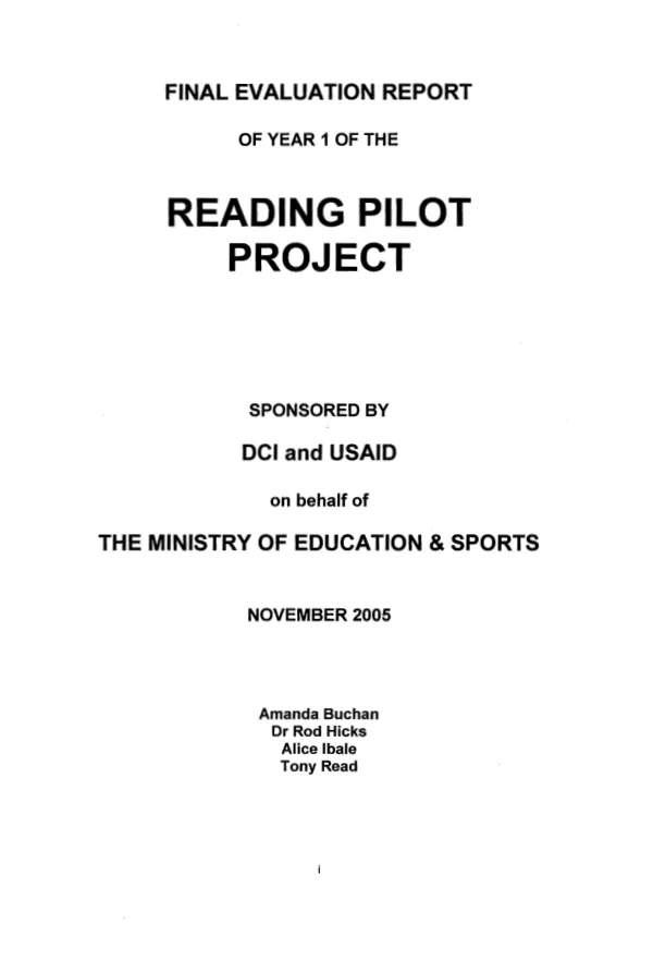 Final evaluation report of year 1 of the reading pilot project