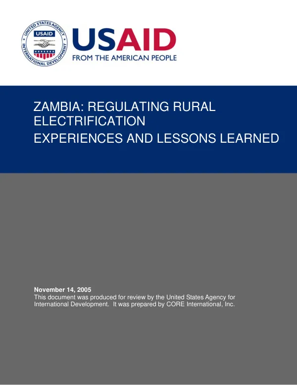 Zambia : regulating rural electrification -- experiences and lessons learned