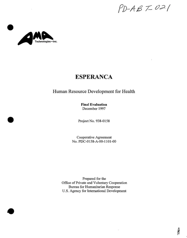 ESPERANCA : human resource development for health -- final evaluation