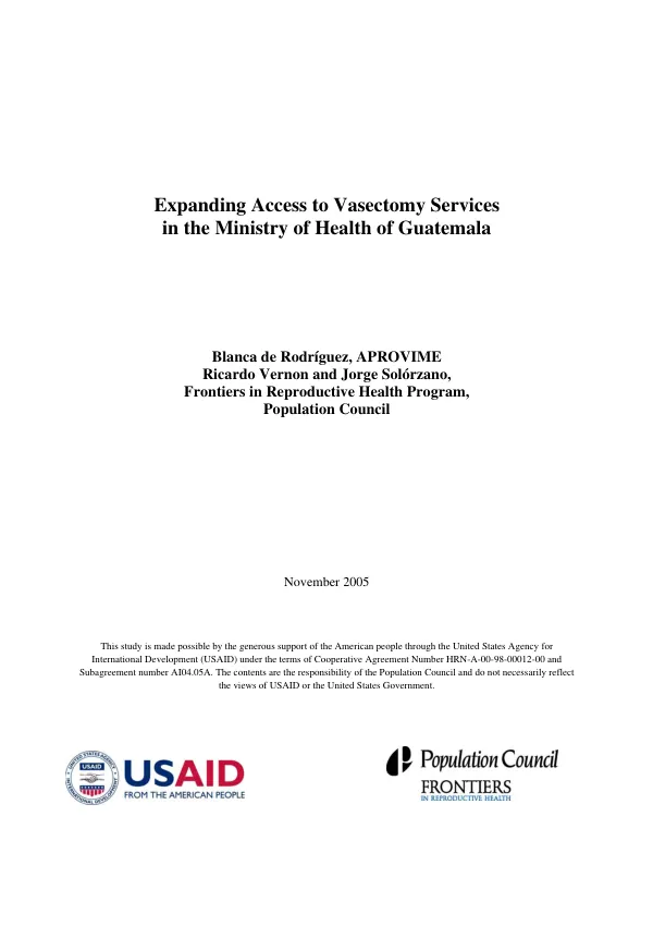Expanding access to vasectomy services in the Ministry of Health of Guatemala
