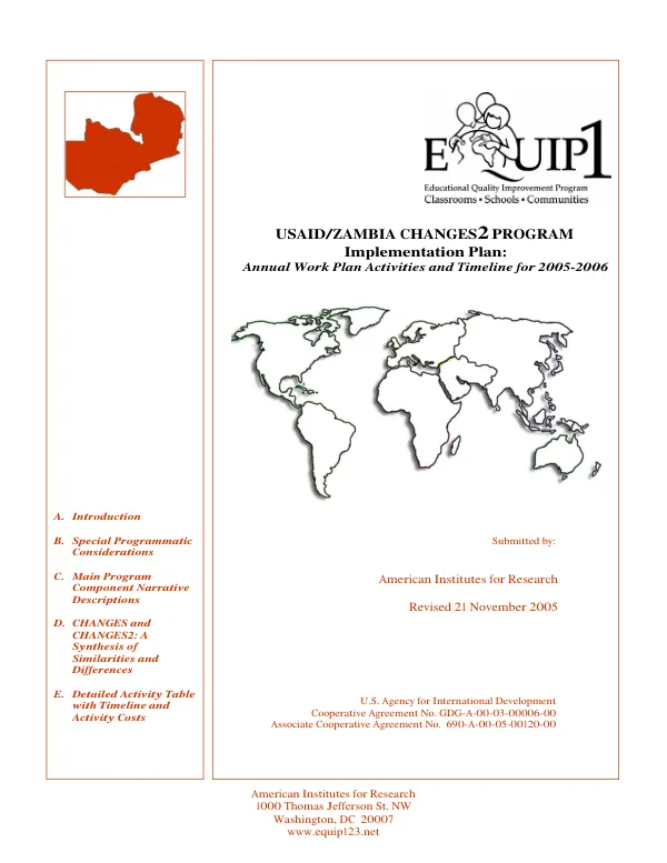 USAID/Zambia CHANGES2 program : implementation plan -- annual work plan activities and timeline for 2005-2006