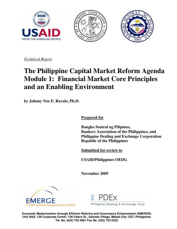 The Philippine capital market reform agenda : module 1, financial market core principles and an enabling environment
