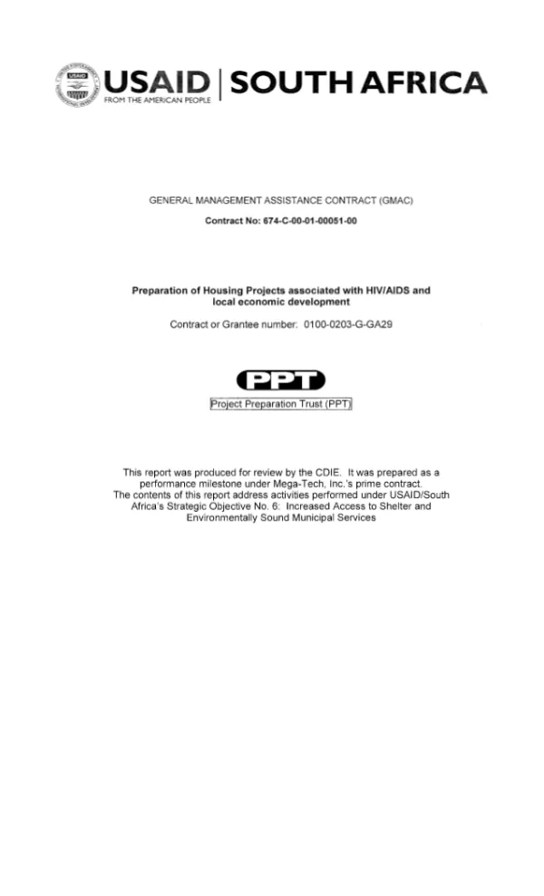 Preparation of housing projects associated with HIV/AIDS and local economic development [: final report]