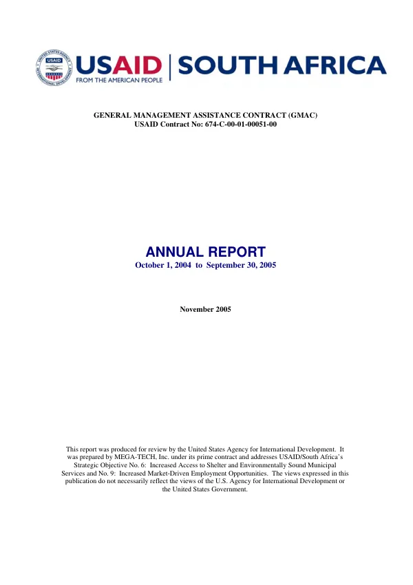General management assistance contract (GMAC) : annual report, October 1, 2004 to September 30, 2005