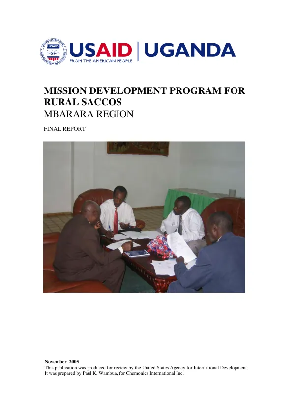 Mission development program for rural SACCOS : Mbarara region -- final report