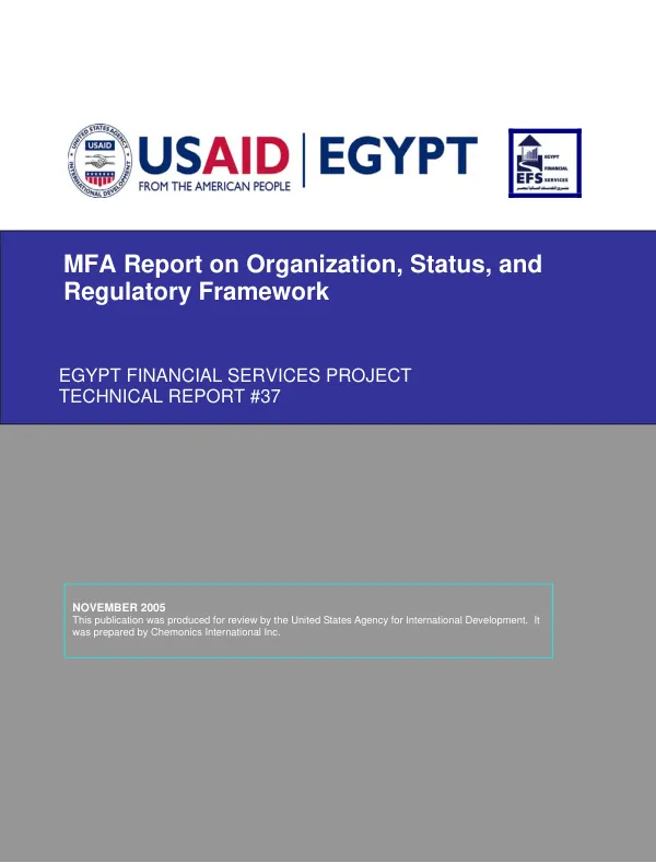 MFA report on organization, status, and regulatory framework