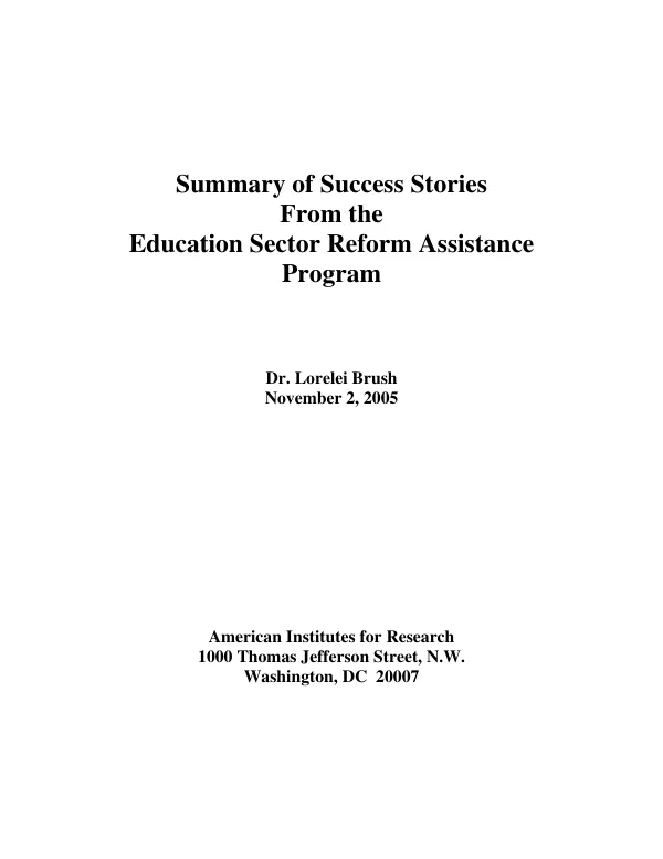 Summary of success stories from the education sector reform assistance program