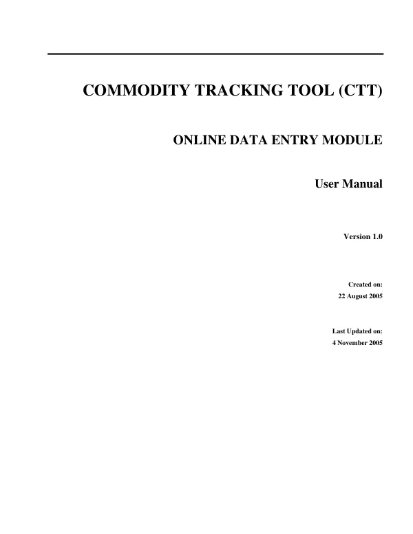 Commodity tracking tool (CTT) : online data entry module -- user manual : version 1.0