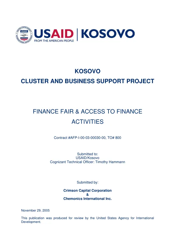 Kosovo cluster and business support project : finance fair & access to finance activities