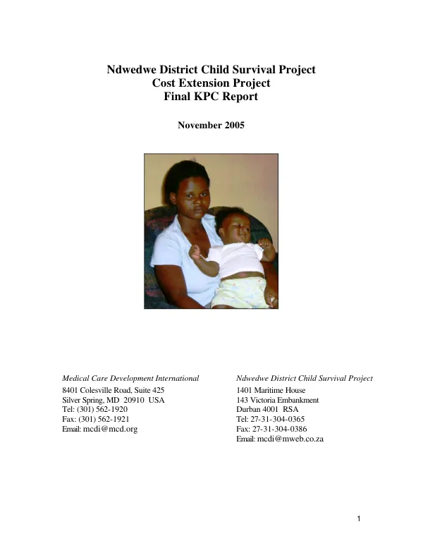 Ndwedwe District child survival project : cost extension project -- final KPC report