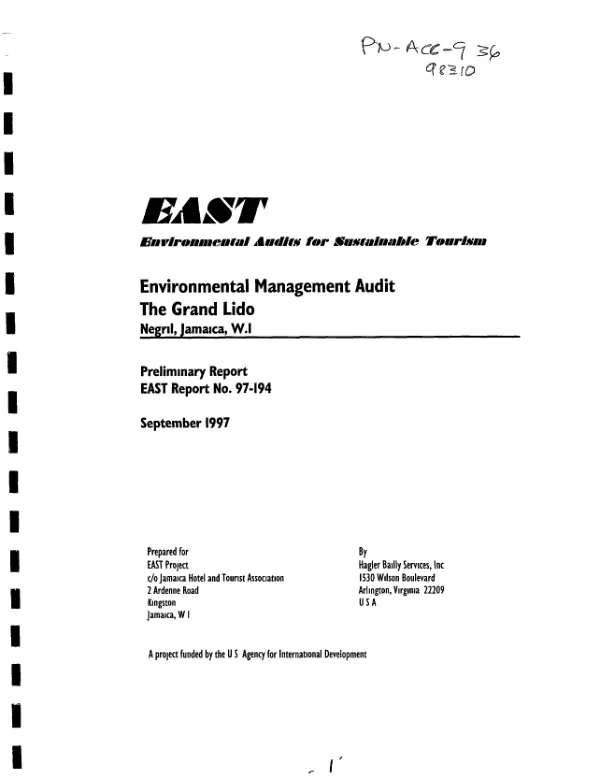 Environmental management audit : the Grand Lido, Negril, Jamaica, W.I. -- preliminary report