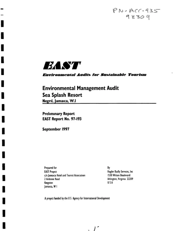 Environmental management audit : Sea Splash Resort, Negril, Jamaica, W.I. -- preliminary report