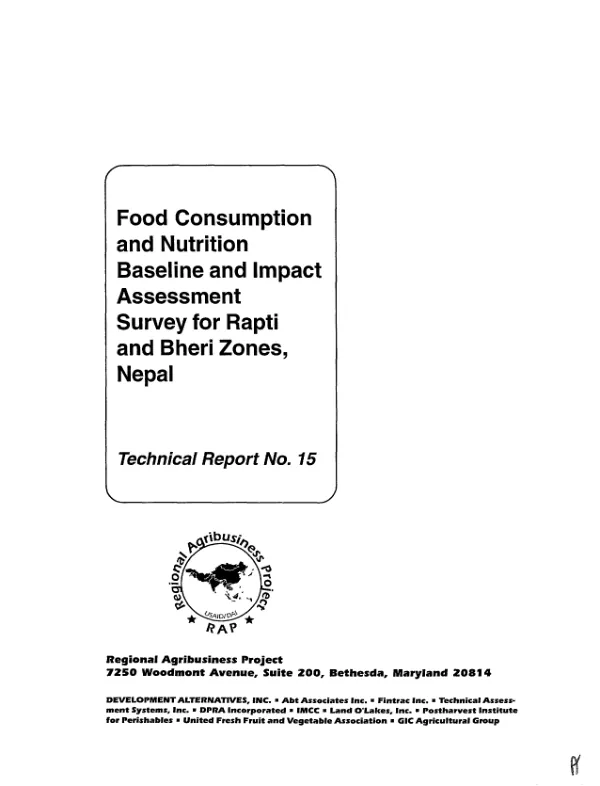 Food consumption and nutrition baseline and impact assessment survey for Rapti and Bheri zones, Nepal