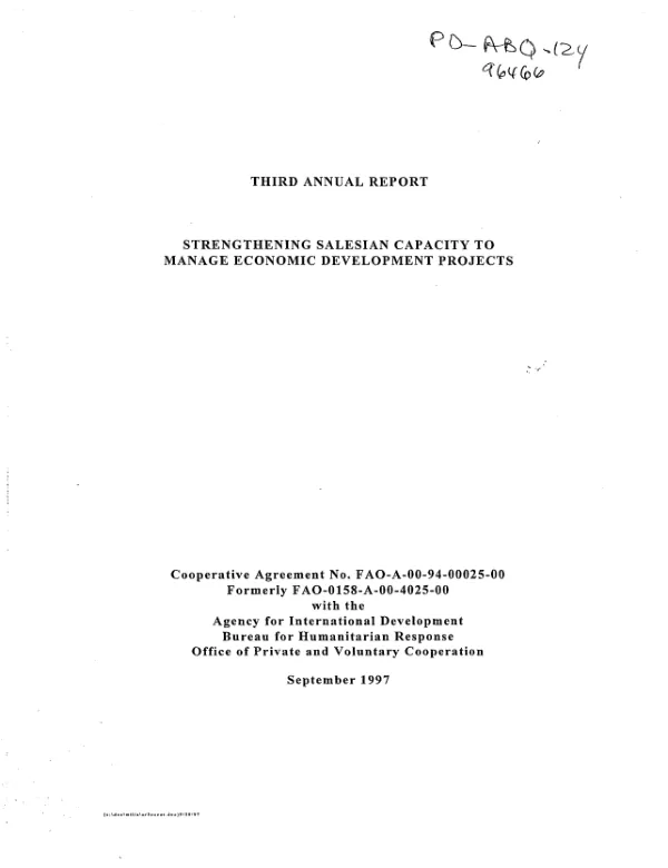 Third annual report : strengthening Salesian capacity to manage economic development projects -- cooperative agreement no. FAO-A-00-00025-00 formerly FAO-0158-A-00-4025-00