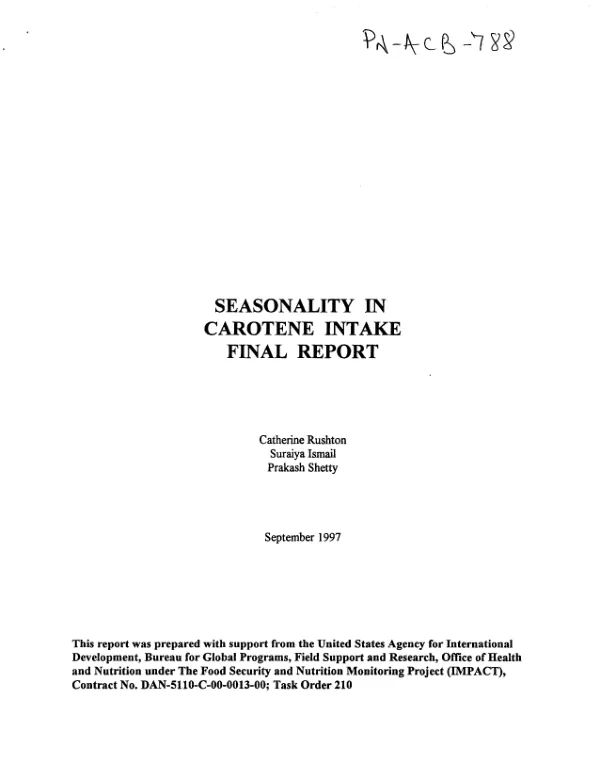 Seasonality in carotene intake : final report
