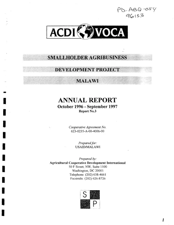 ACDI/VOCA smallholder agribusiness development project, Malawi : annual report, October 1996-September 1997