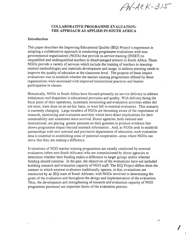 Collaborative programme evaluation : the approach as applied in South Africa