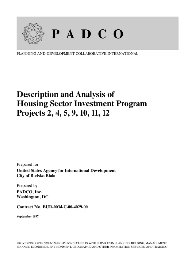 Description and analysis of housing sector investment program projects 2, 4, 5, 9, 10, 11, 12