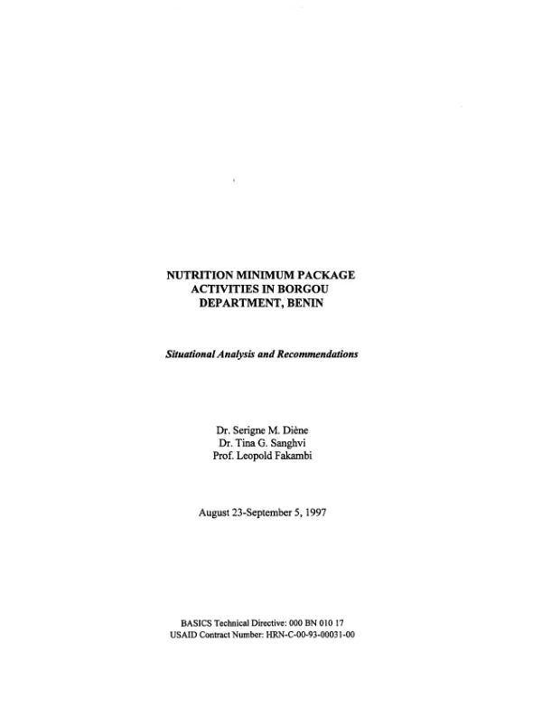 Nutrition minimum package activities in Borgou Department, Benin : situation analysis and recommendations -- August 23 - September 5, 1997