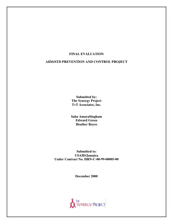 Final evaluation : AIDS/STD prevention and control project
