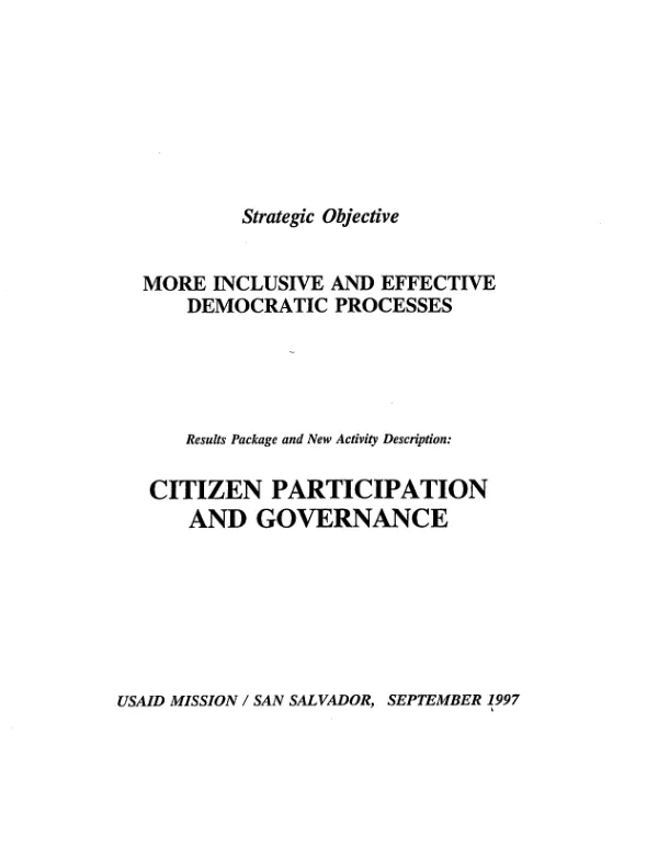 Strategic objective : more inclusive and effective democratic processes -- results package and new activity description : citizen participation and governance
