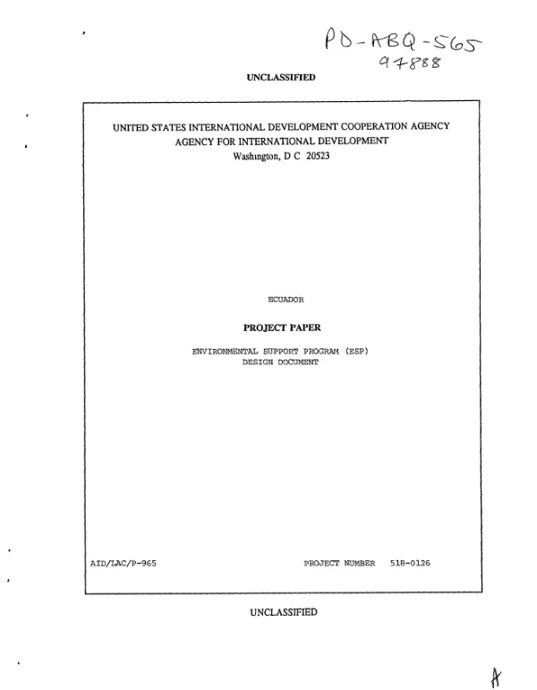 Ecuador : environmental support program (ESP) -- design document
