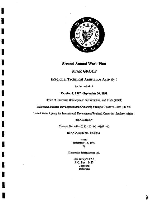 Second annual work plan : Star Group (regional technical assistance activity) for the period of October 1, 1997-September 30, 1998