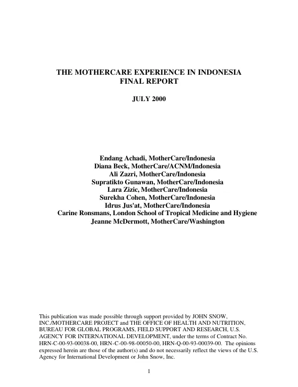 MotherCare experience in Indonesia : final report [evaluation]