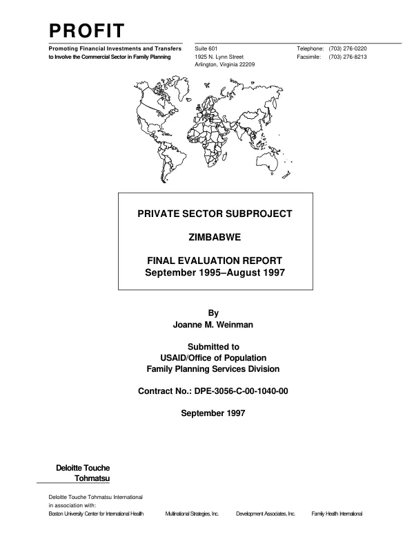 Private sector subproject : Zimbabwe -- final evaluation report : September 1995-August 1997