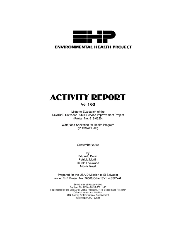 Midterm evaluation of the USAID/El Salvador public service improvement project (project no. 519-0320) : water and sanitation for health program (PROSAGUAS)