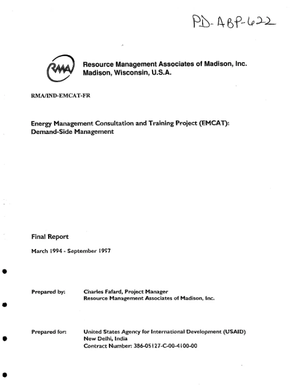 Energy management consultation and training project (EMCAT) : demand-side management -- final report, March 1994-September 1997